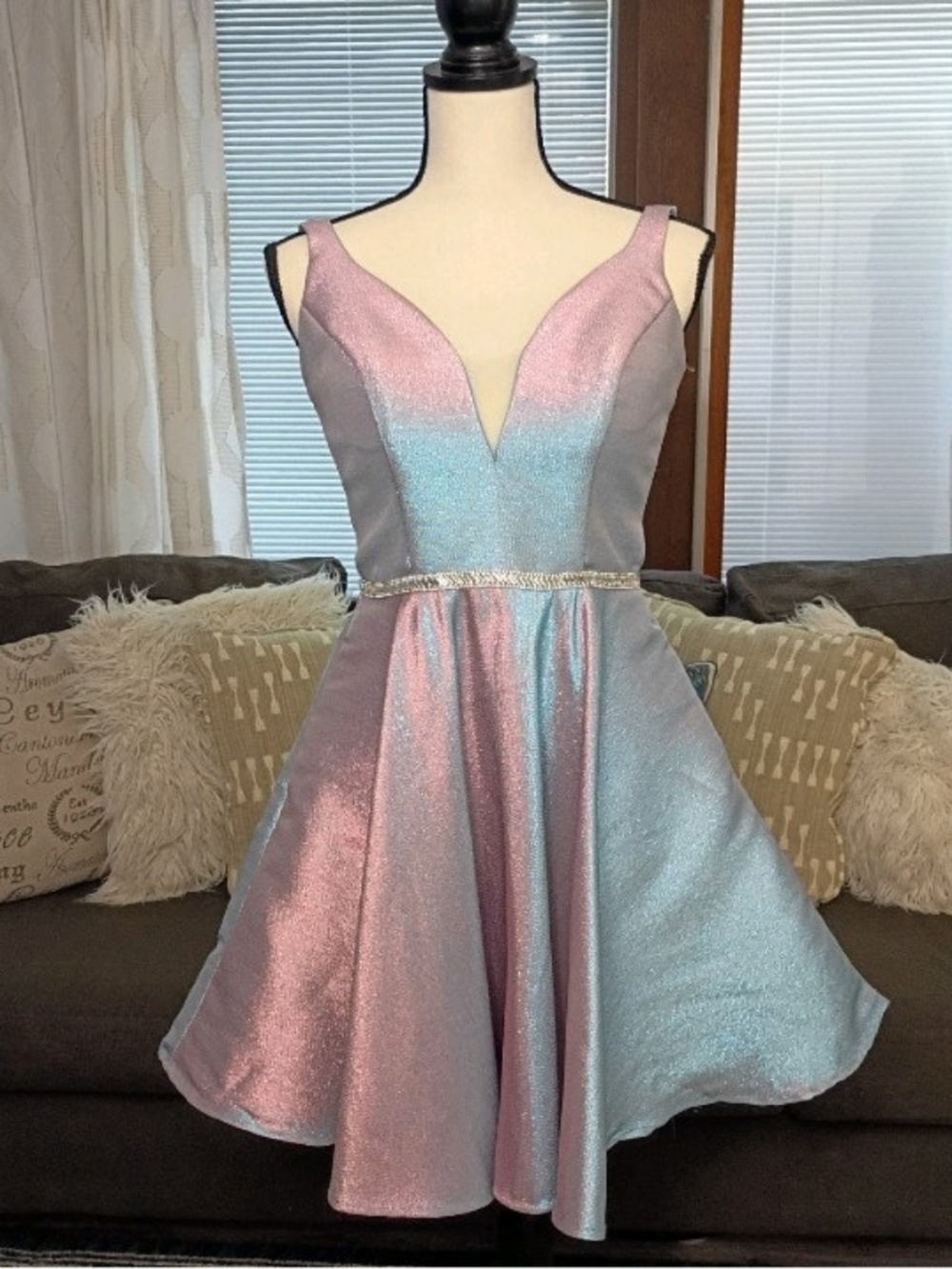 Aspeed Iridescent Sleeveless Shimmer Fit & Flare Homecoming Mini Dress